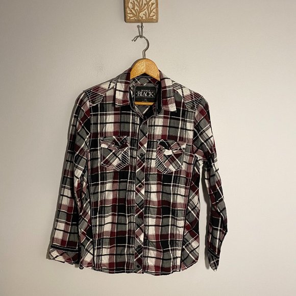 Buckle Black men’s plaid snap front shirt Sz XL (18-20) - Picture 1 of 10
